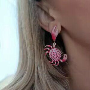 Pink Crab Dot Gold Earrings | Coastal Summer Ocean Jewelry |Beach Vacation Cute